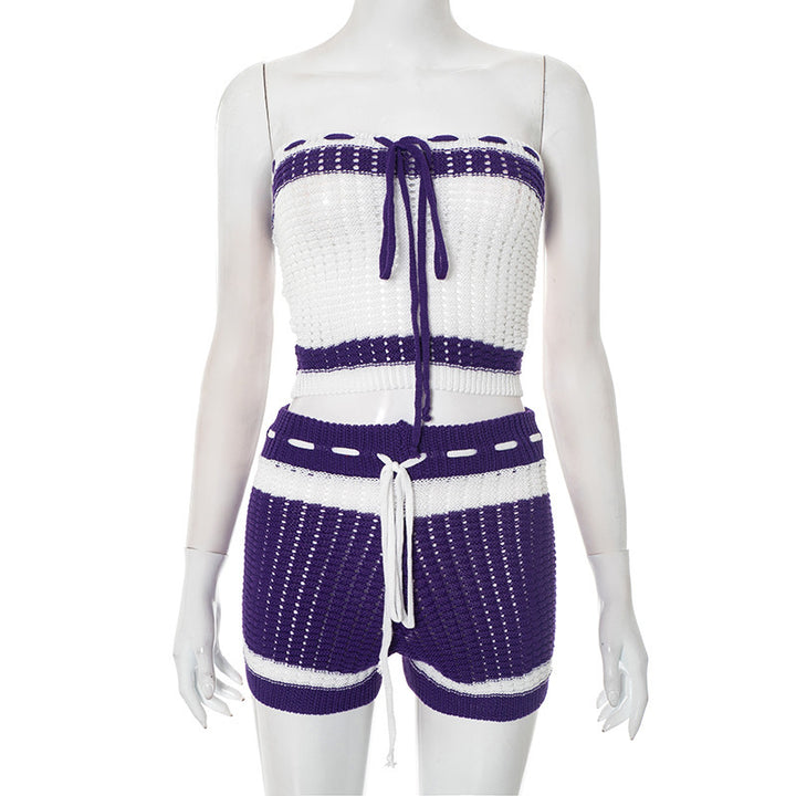 Dame Strikka Bandeau Sett med Shorts og justerbar snor