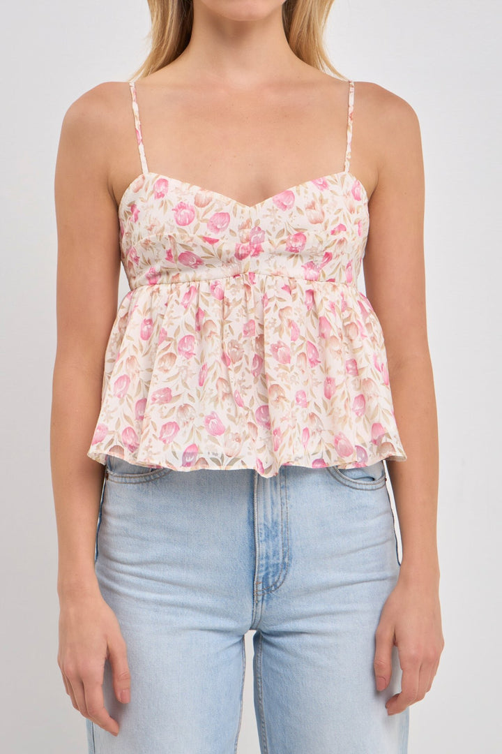 Damer Peplum-top med blomsterprint og delikate spaghetti-stropper Skjora