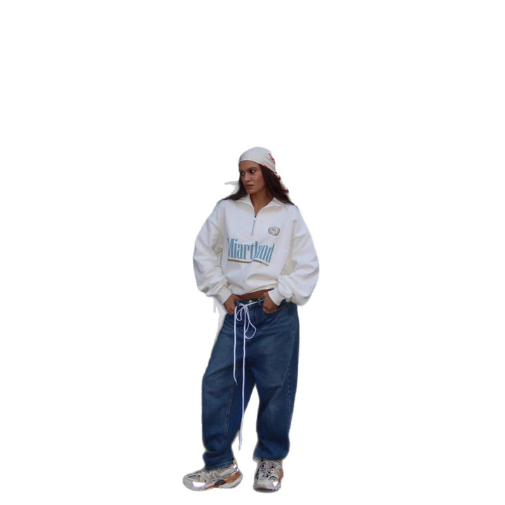 Kvinne Cropped Zip Hoodie med stort logo og avslappet passform Skjora