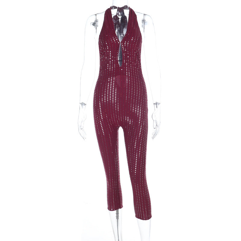 Damer moteriktig nett jumpsuit med dyp utringning Skjora