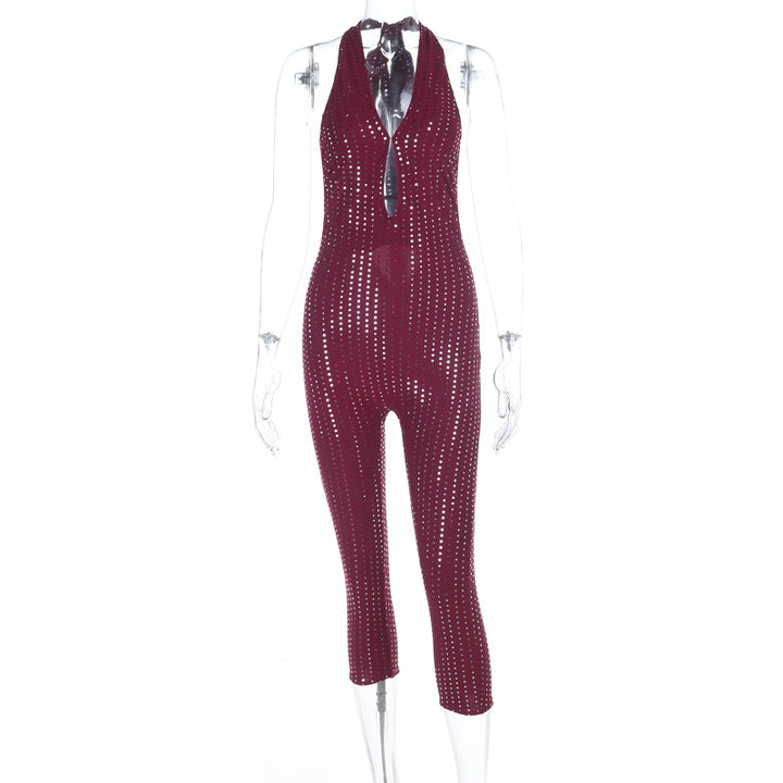 Damer moteriktig nett jumpsuit med dyp utringning Skjora