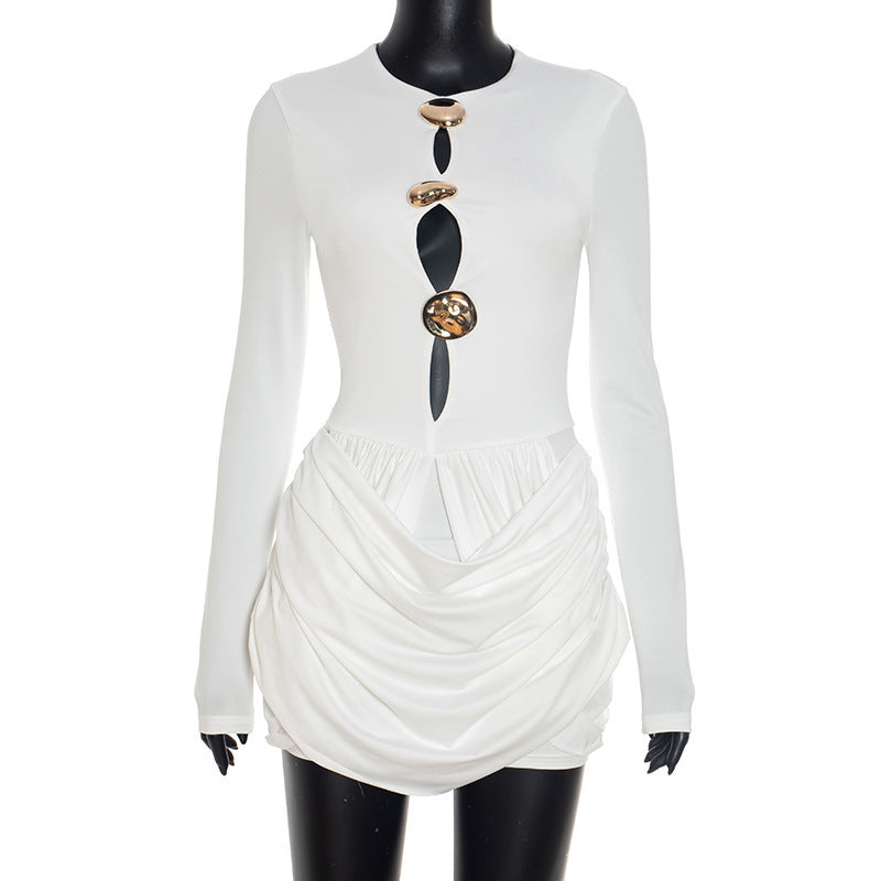 Dame elegant jumpsuit med kreative cut-outs og rynker Skjora