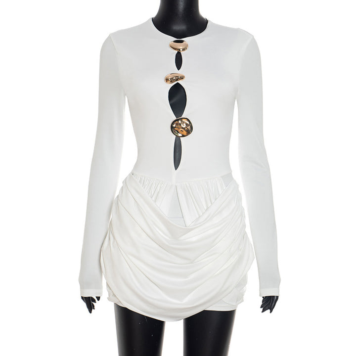 Dame elegant jumpsuit med kreative cut-outs og rynker Skjora