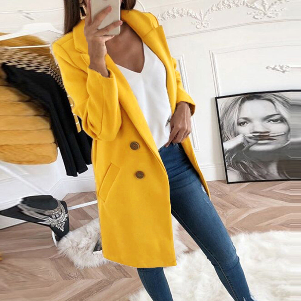 Kjole elegant og varm lang blazer med dobbel knapplukking Skjora