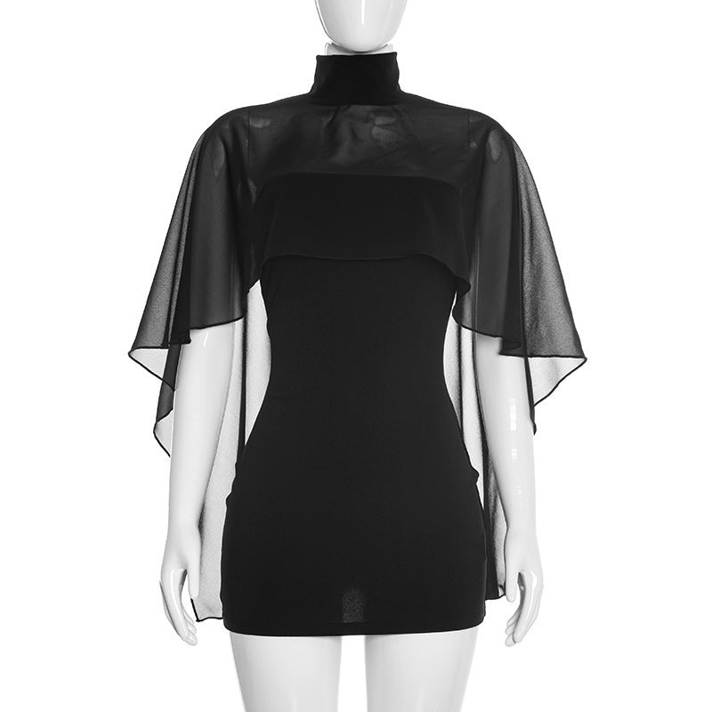 Dame Elegant Wrap Bluse med transparent hette og asymmetrisk kant Skjora