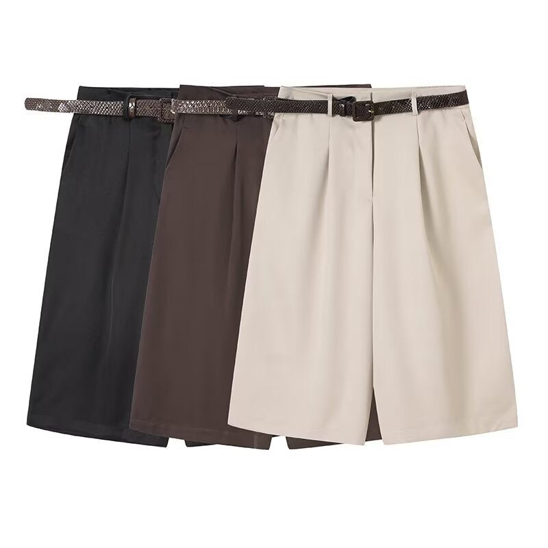 Dame elegante høt wader shorts med flettet belte Skjora