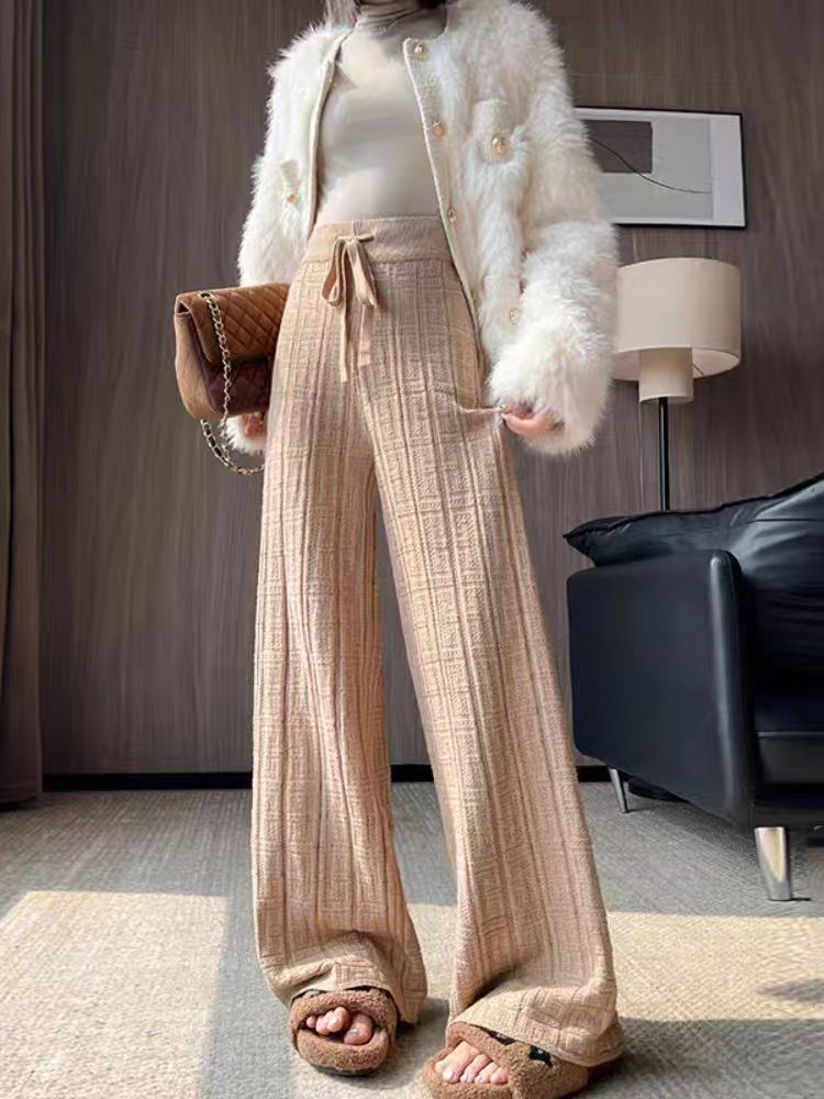 Women's loose summer trousers with elastic waist and fixed stripe pattern Skjora