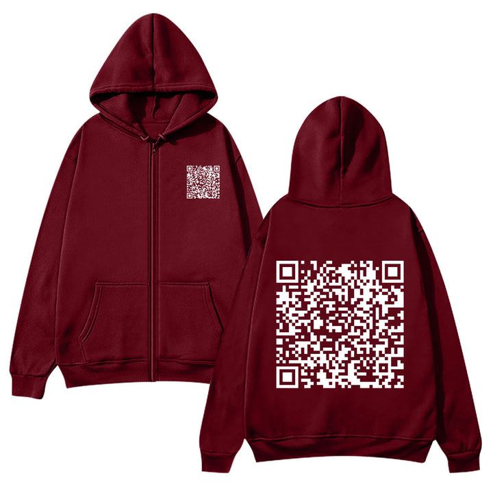 Damegen hettejakke med QR-kode design og myk fleece Skjora