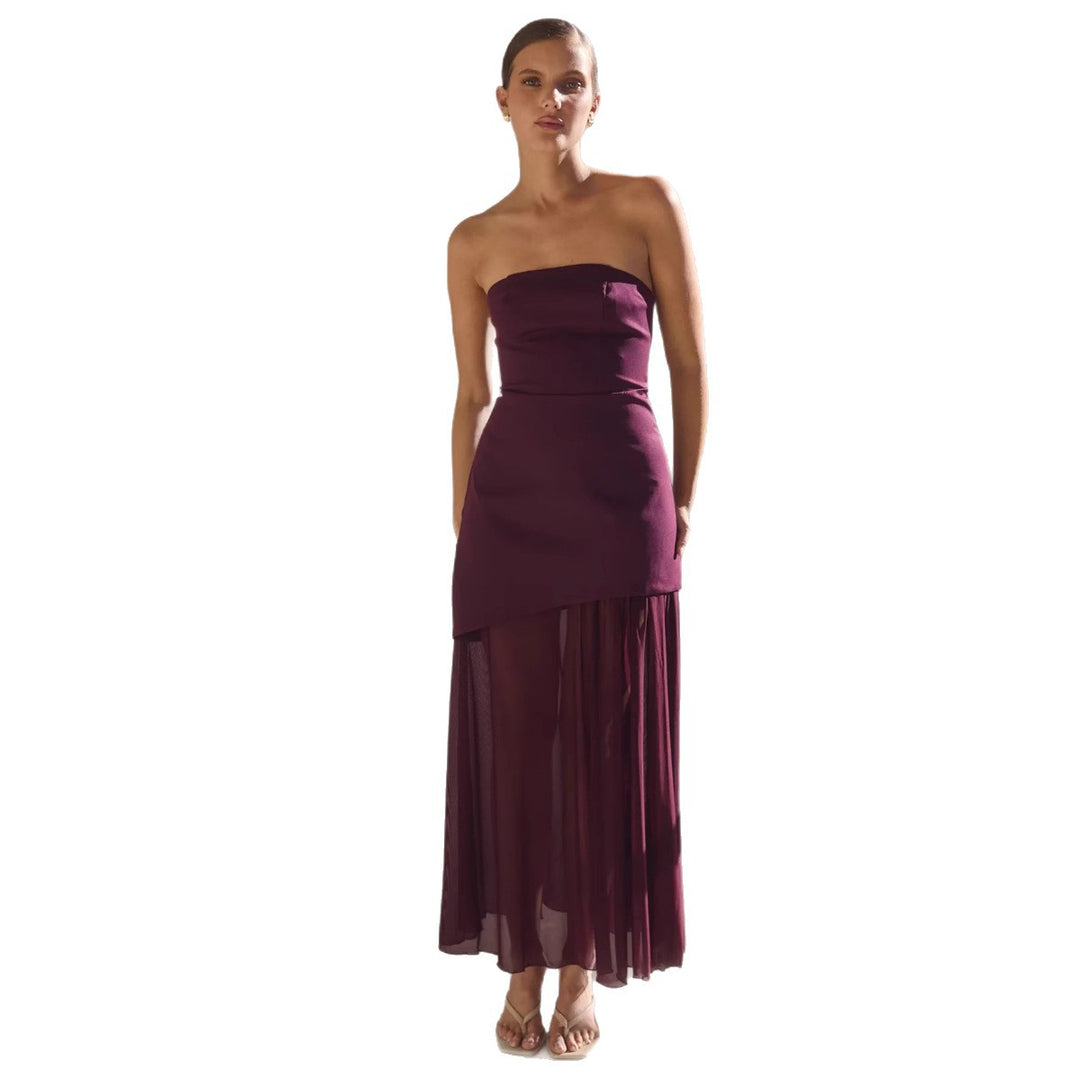 Kvinners elegante bandeau maksikjole med flytende chiffon skjørt og figurnær bodice