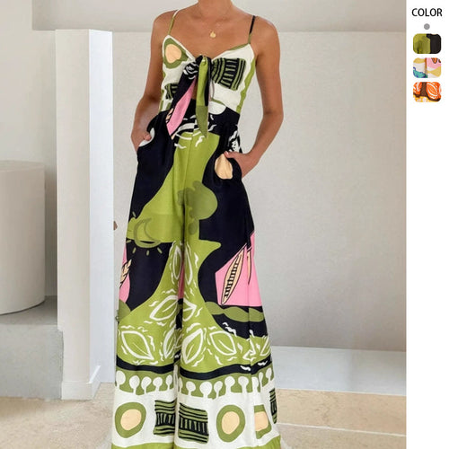 Damer Chic Jumpsuit i moderne design med justerbare stropper og kreativt mønster Skjora