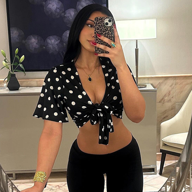 Women's Crop Top with Playful Pin-Style and Knot-Front Skirt