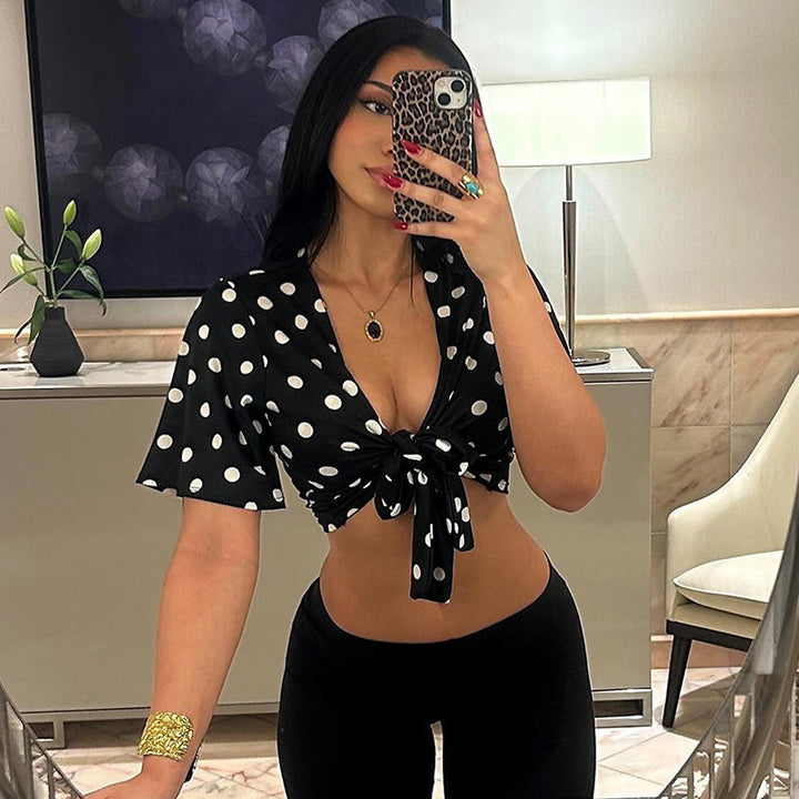 Women's Crop Top with Playful Pin-Style and Knot-Front Skirt