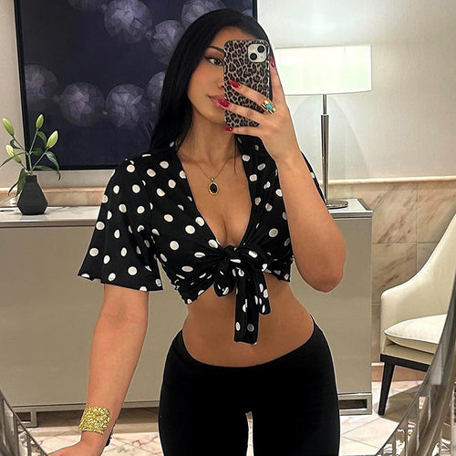 Women's Crop Top with Playful Pin-Style and Knot-Front Skirt