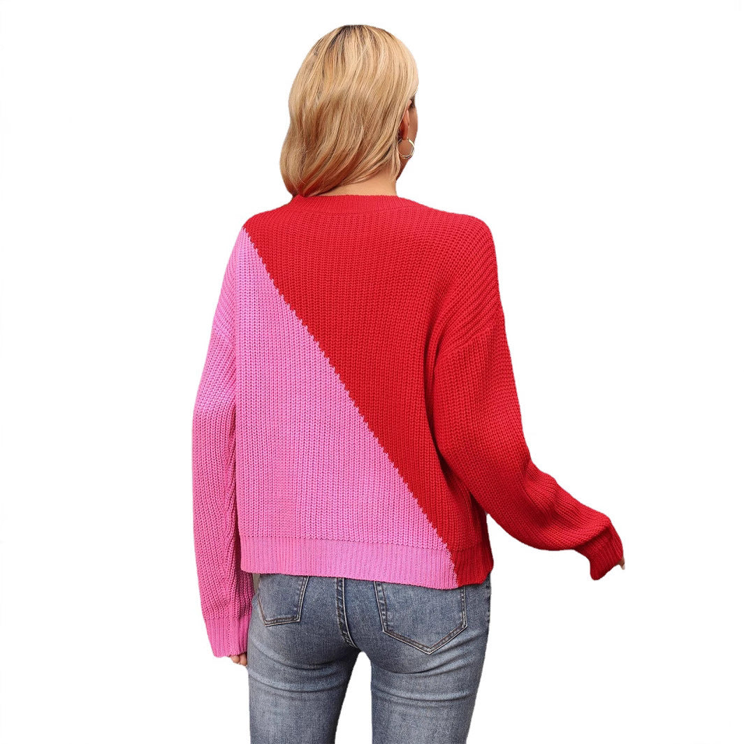 Kvinnes trendy genser med asymmetrisk fargeblokkdesign Skjora