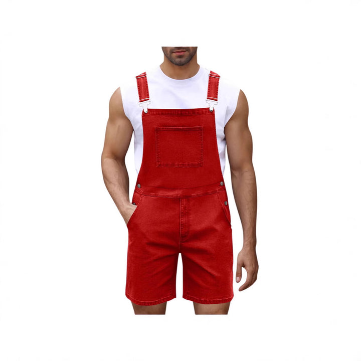 Herre denim-latzshorts med moderne lommer og justerbare stropper Skjora