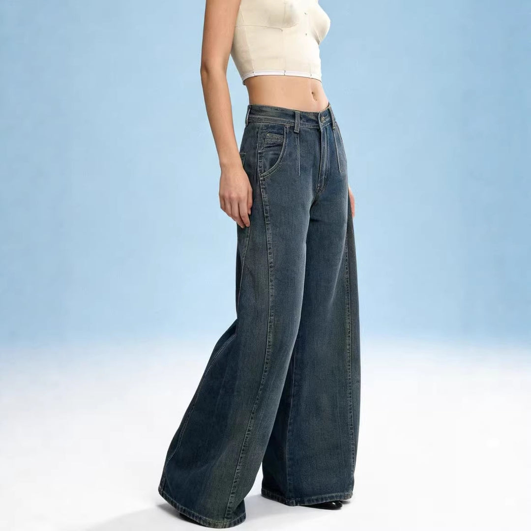 Dame vide denim-jeans med høy midje og klassisk snitt Skjora