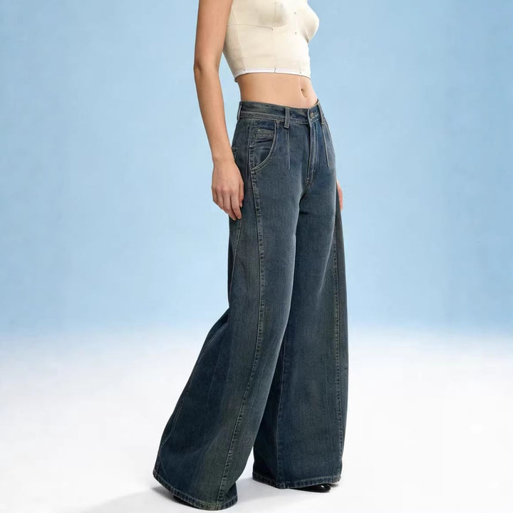 Dame vide denim-jeans med høy midje og klassisk snitt Skjora