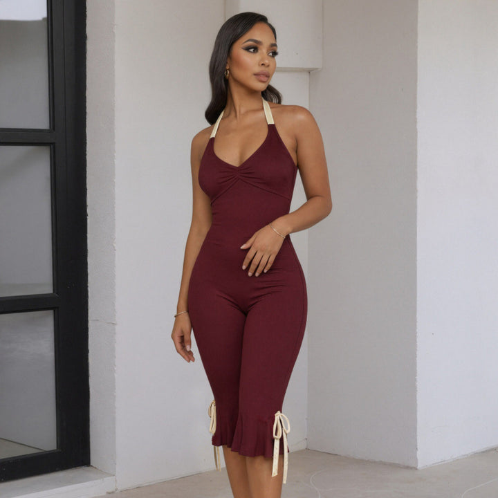 Dame Elegant jumpsuit med innpakningsdetaljer og flytende ben Skjora