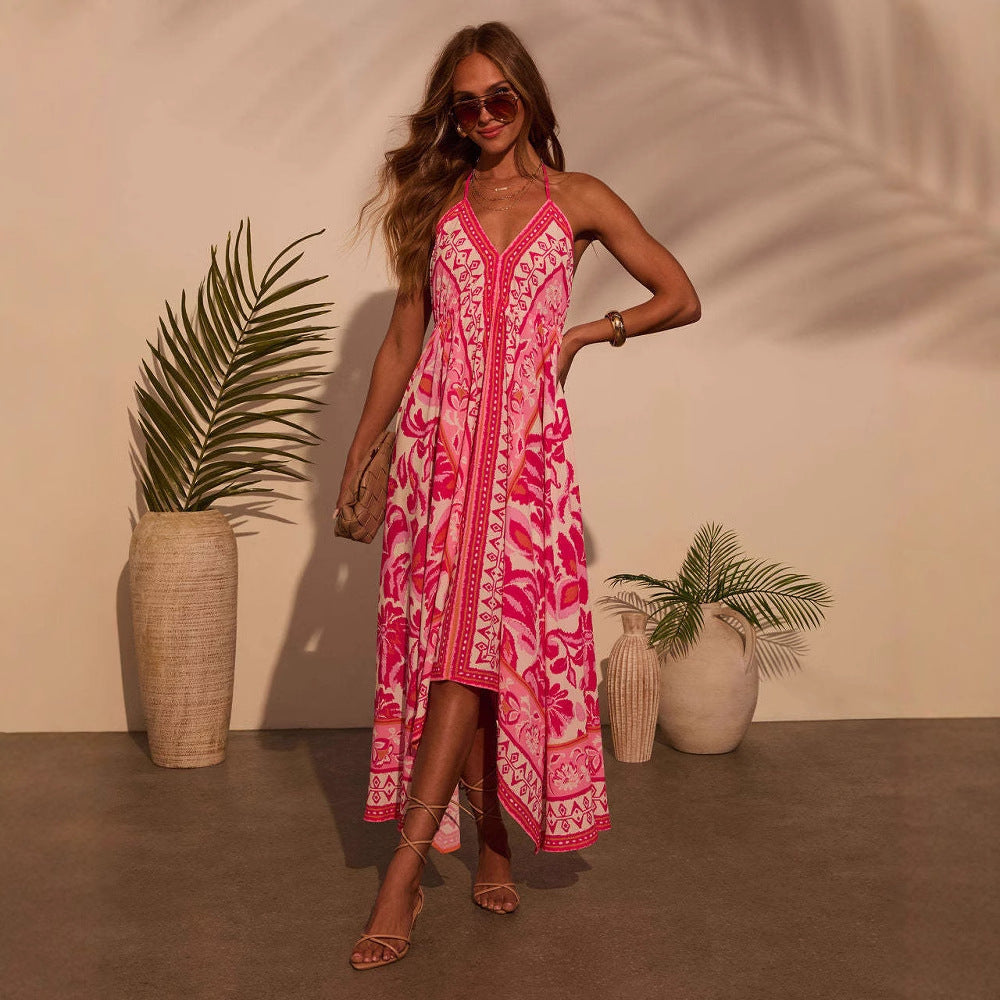 Dame Airy Maxi Kjole med Lekent Halterneck Design og Blomsterdetaljer Skjora