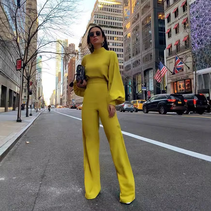 Dame Elegant Jumpsuit med vide ermer og høy krage Skjora