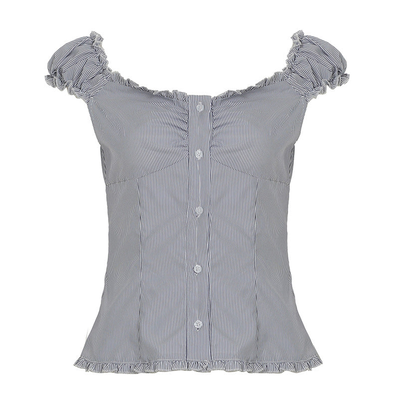 Dame Crop-top med volanger og knappdetaljer Skjora