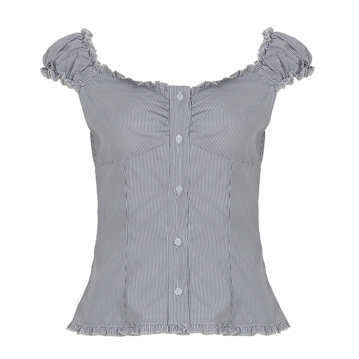 Dame Crop-top med volanger og knappdetaljer Skjora