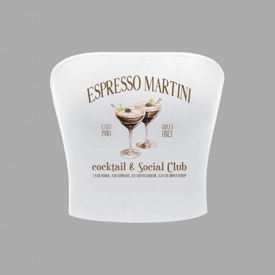 Dame Bandeau topp med Espresso Martini trykk og figurnær passform Skjora