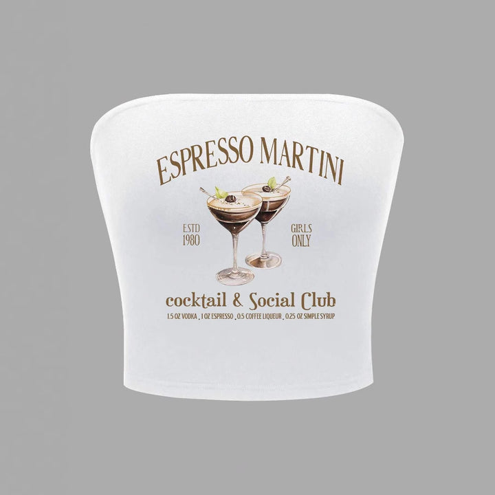 Dame Bandeau topp med Espresso Martini trykk og figurnær passform Skjora