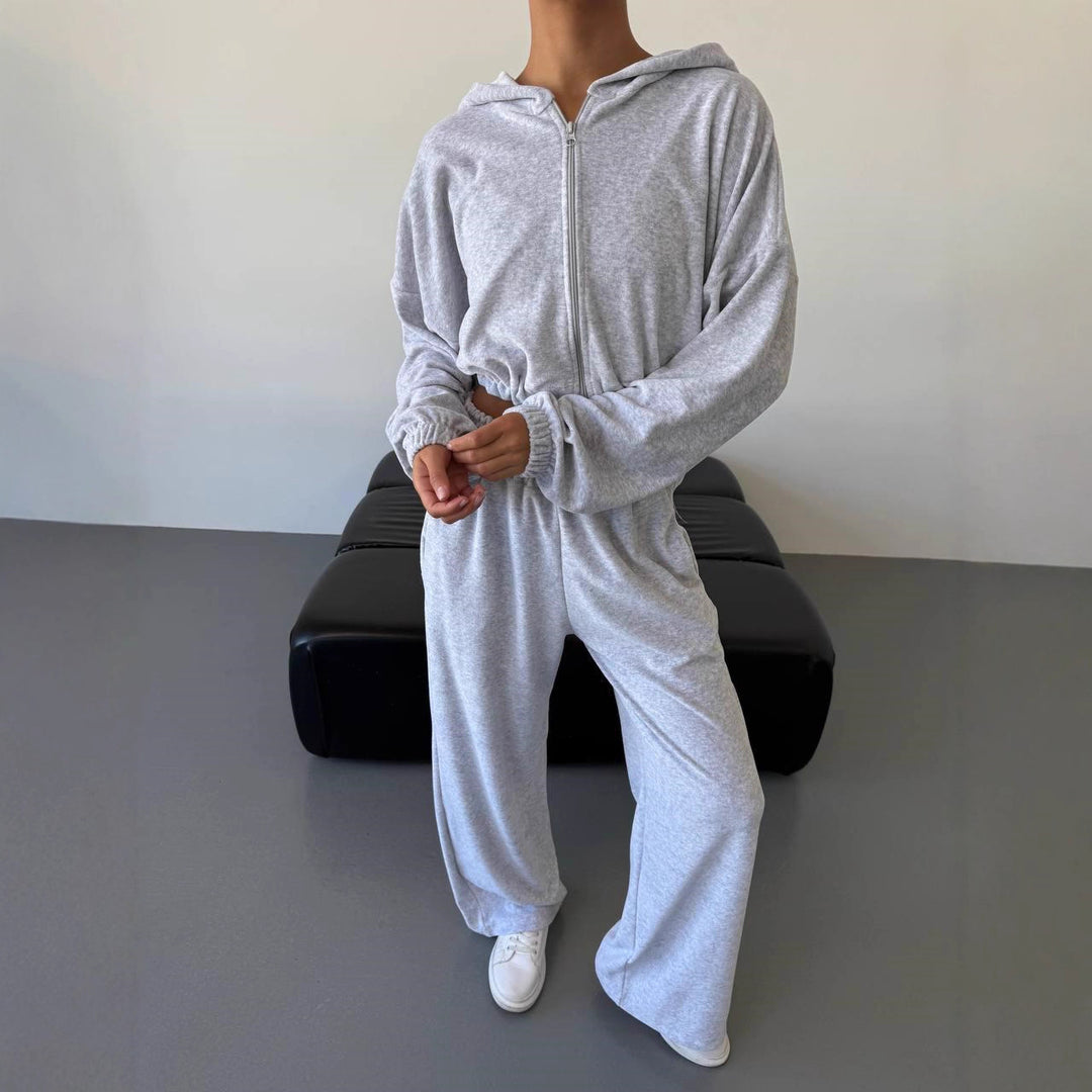 Dame Dame Fleece Treningsdrakt med Hette og Løs Passform Skjora