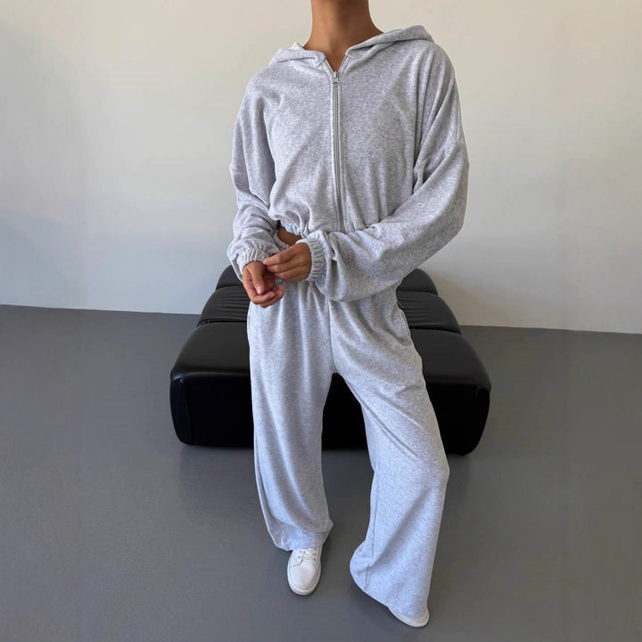 Dame Dame Fleece Treningsdrakt med Hette og Løs Passform Skjora
