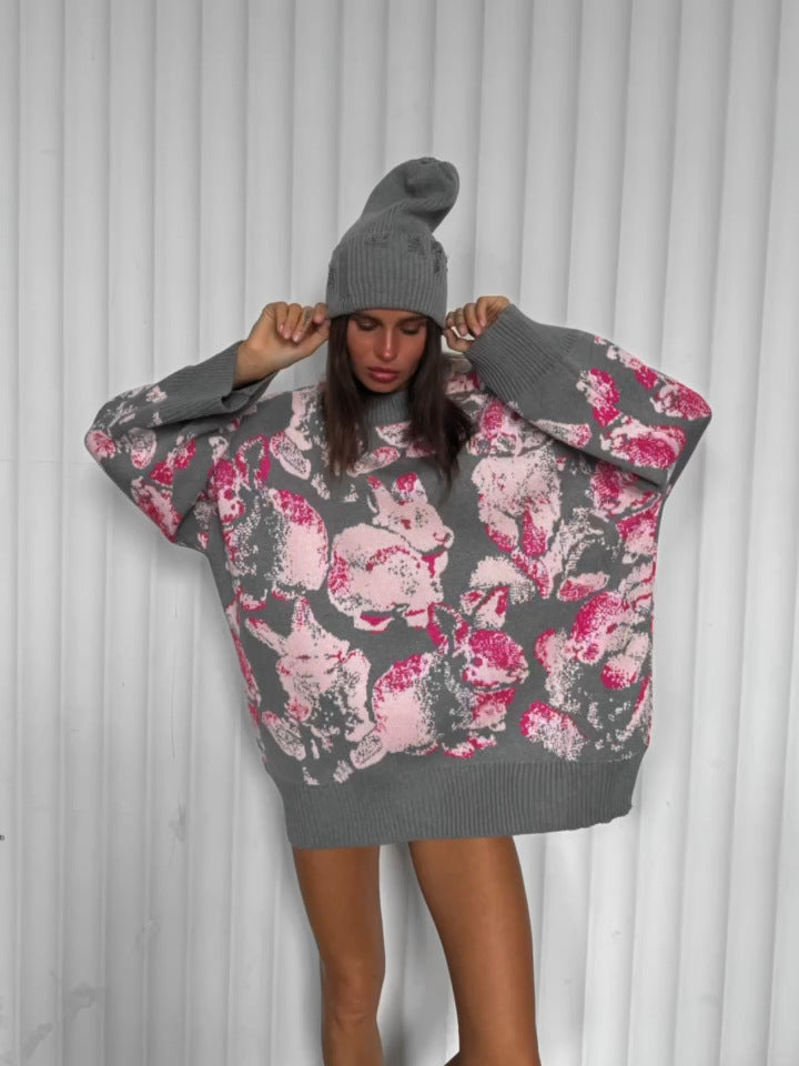 Kvinnens koselige sweatshirt med trendy blomstermønster Skjora