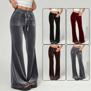 Women's Velour Leisure Trousers with Elastic Waistband and Pockets Skjora