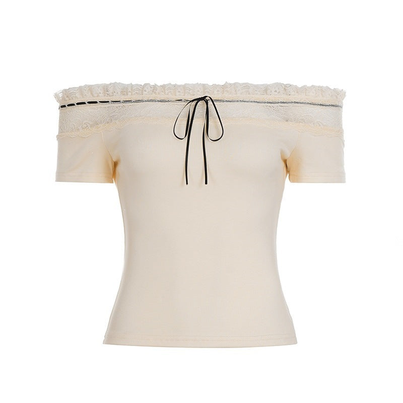 Dame Off-Shoulder Topp med blonde-forsterkninger og formsydd passform Skjora