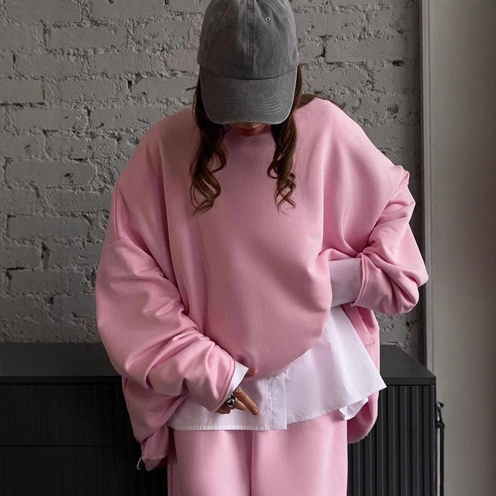 Dame avslappet hettegenser og joggebukse sett med trendy oversized snitt