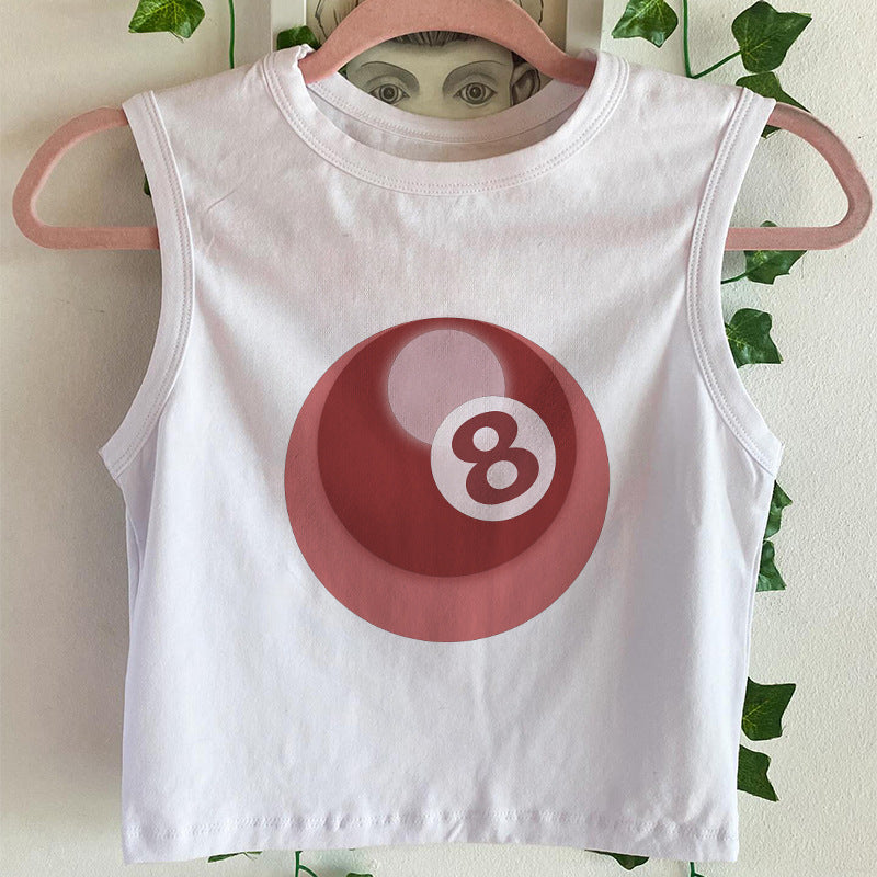 Dame ermeløs tanktop med kreativt biljardmotiv Skjora