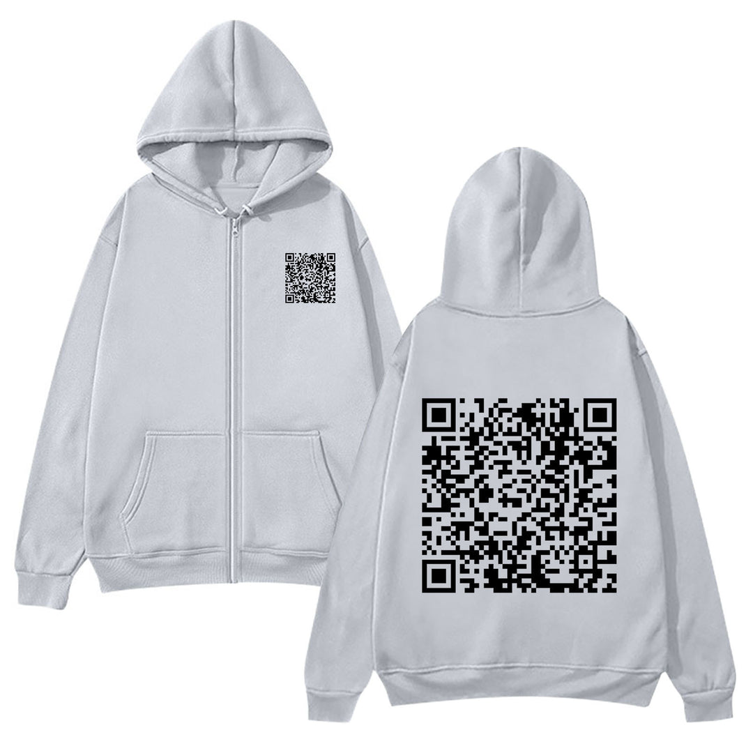 Damegen hettejakke med QR-kode design og myk fleece Skjora