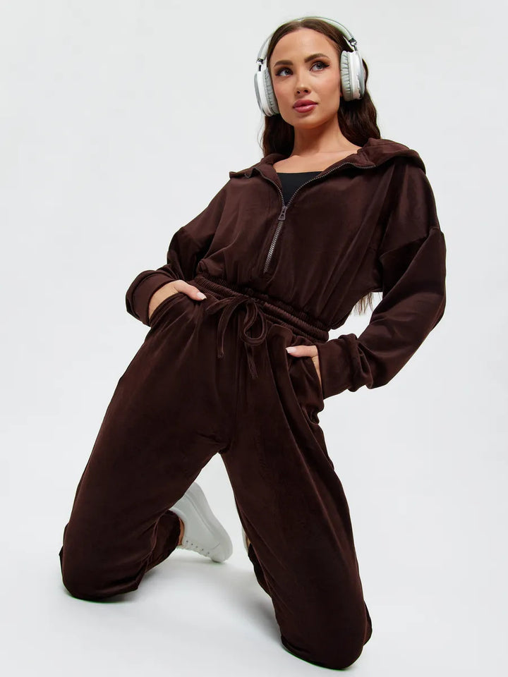 Damer fløyelshette jumpsuit Skjora