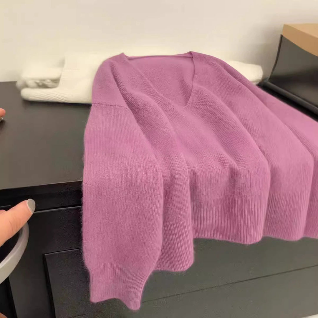 Kvinne Elegant V-Hals Genser med Ribbstruktur og Casual Snitt Skjora