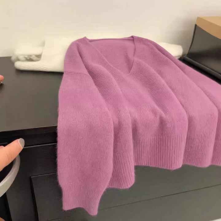 Kvinne Elegant V-Hals Genser med Ribbstruktur og Casual Snitt Skjora