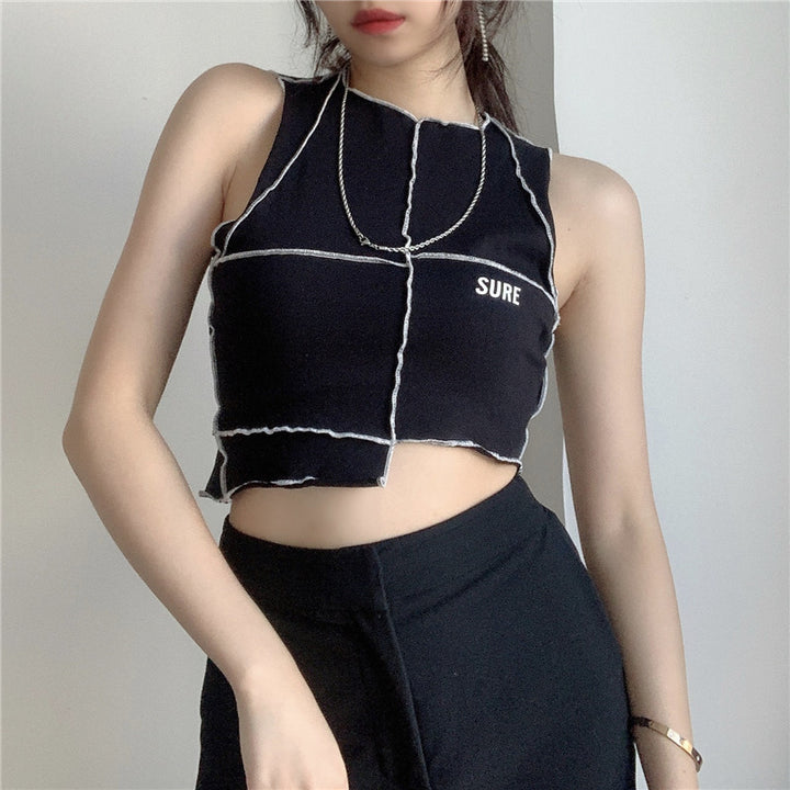 Dame Crop-Top med kreativt snitt og kontrasterende sømmer Skjora