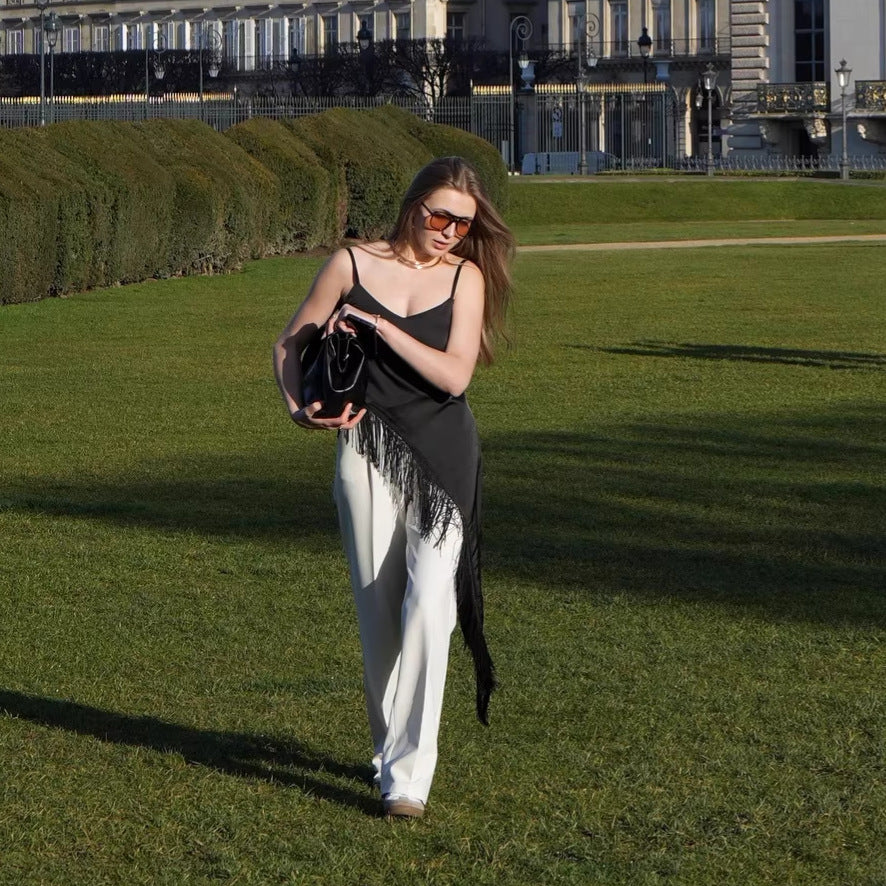 Dame Trendy Fransenbluse med asymmetrisk snitt Skjora