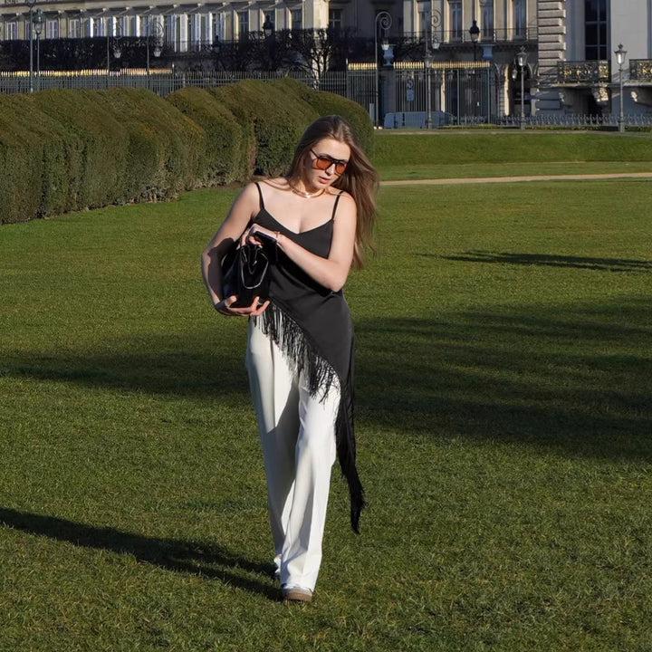 Dame Trendy Fransenbluse med asymmetrisk snitt Skjora