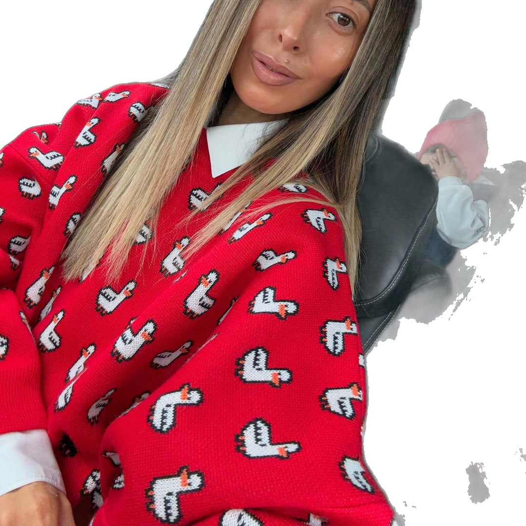 Kvinnesweater med unikt andedesign og løse ermer Skjora