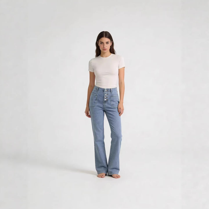 Dame Bootcut-jeans med høy midje og knappelukking Skjora