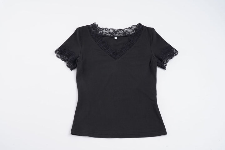 Dame Elegant spiss T-skjorte med V-hals og kort erm Skjora