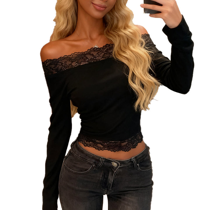 Dame elegant Off-Shoulder skjorte med spiss kant Skjora