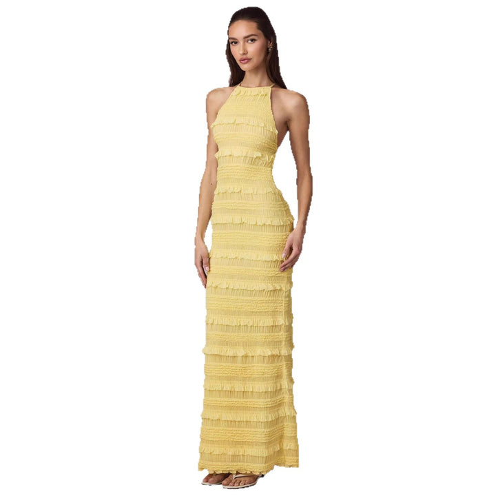 Damer Maxi Kjole med frynset design og elegant halterneck Skjora