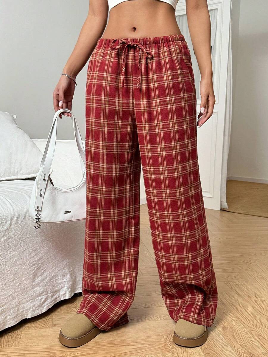 Dame casual rutete bukser med elastisk liv og snor Skjora