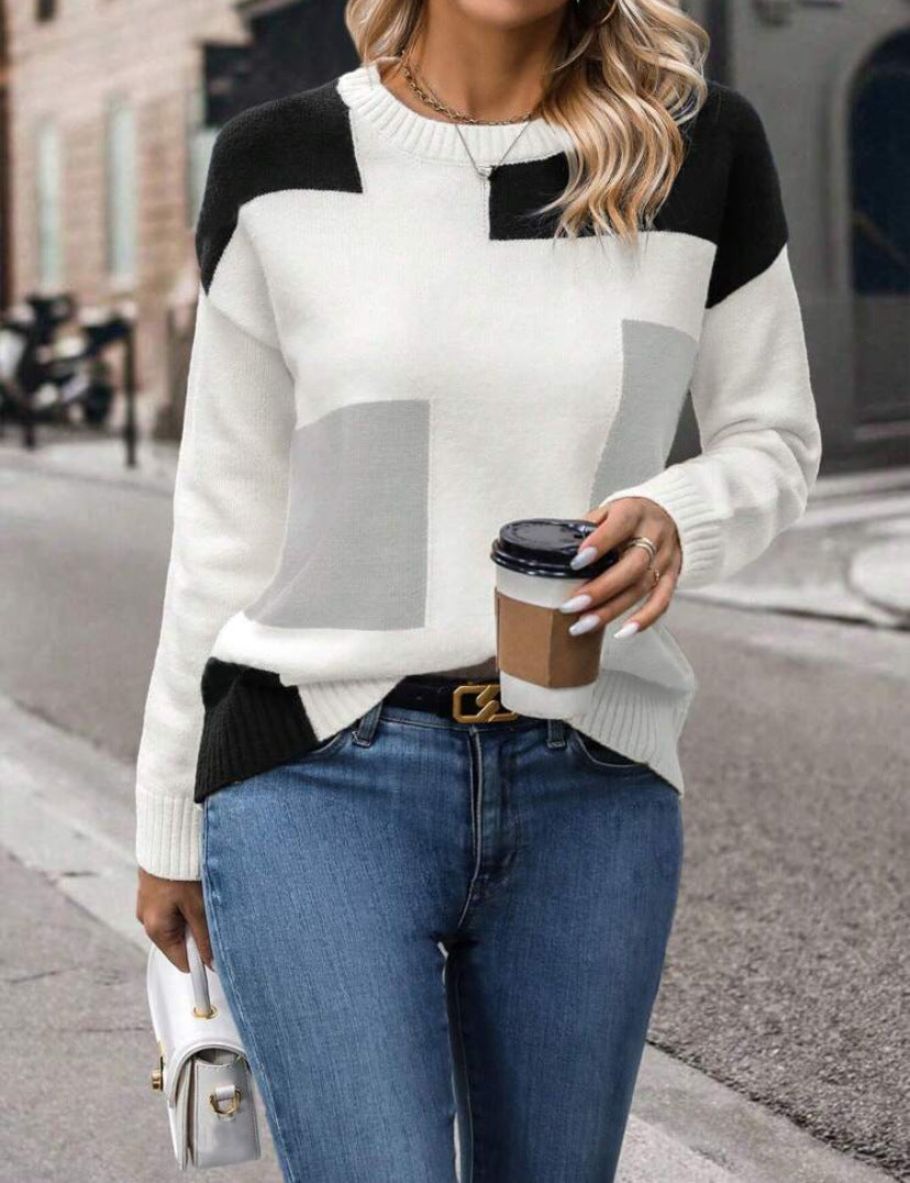 Kvinnes stilige genser med geometrisk mønster og trendy snitt Skjora