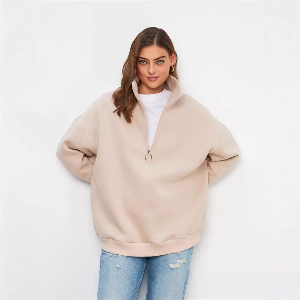 Damer casual oversized zip genser med høy krage Skjora